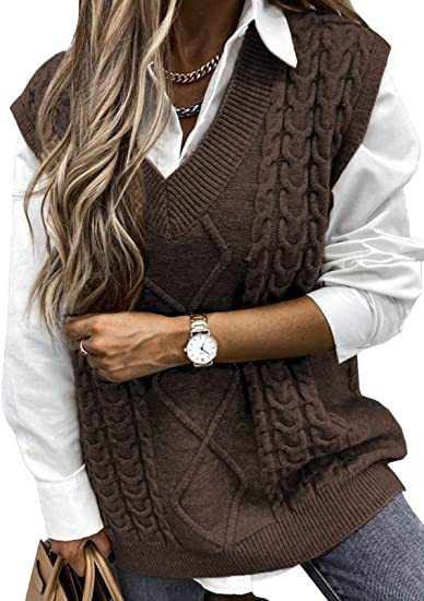 Damen Strickweste mit Zopfdesign und V-Ausschnitt Krohn-e