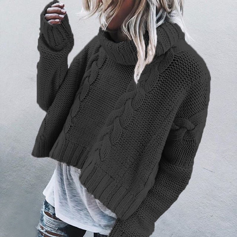 Damen Grobstrickpullover mit hohem Kragen und einzigartigem Zopfmuster Krohn-e