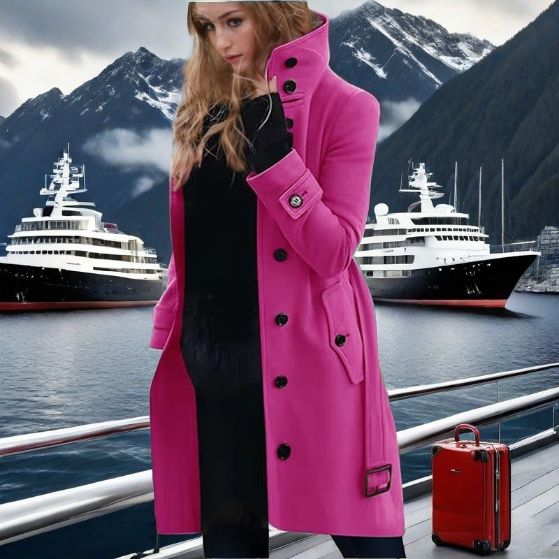 Damen eleganter Trenchcoat mit hohem Kragen und doppelter Knopfleiste Krohn-e