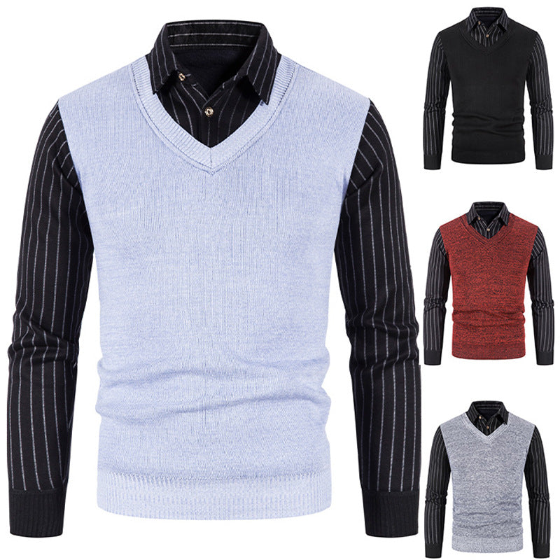 Herren Strickpullover mit V-Ausschnitt und kontrastierenden Ärmeln Krohn-e