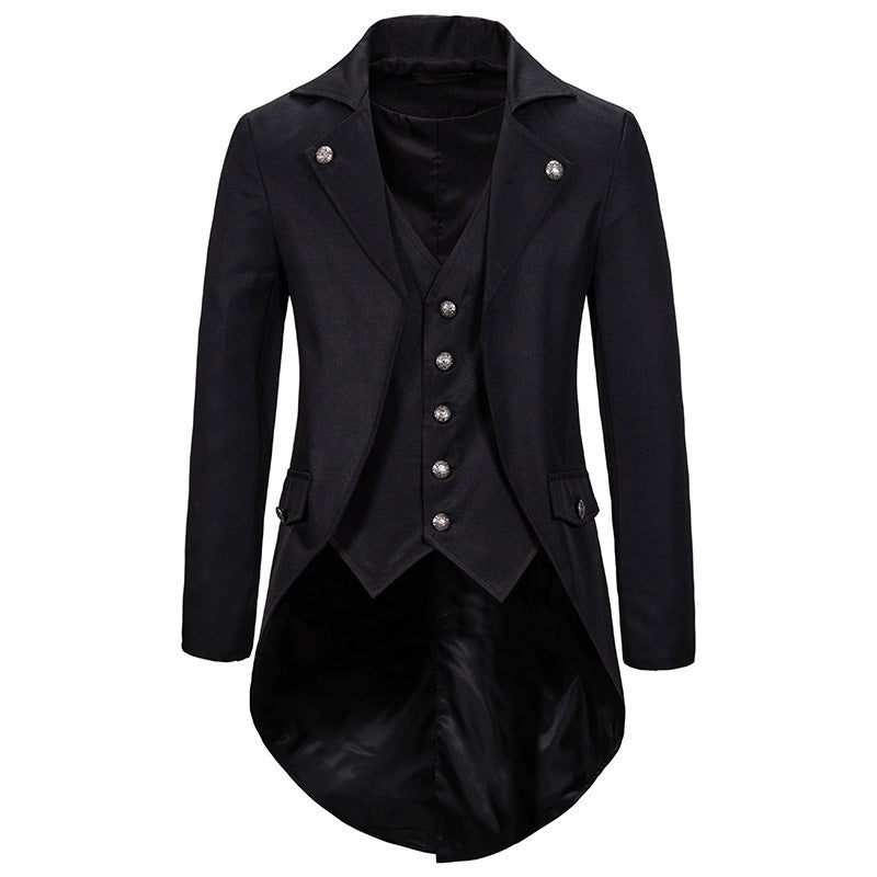 Herren eleganter Steampunk-Sakko mit asymmetrischem Schnitt und edlen Details Krohn-e