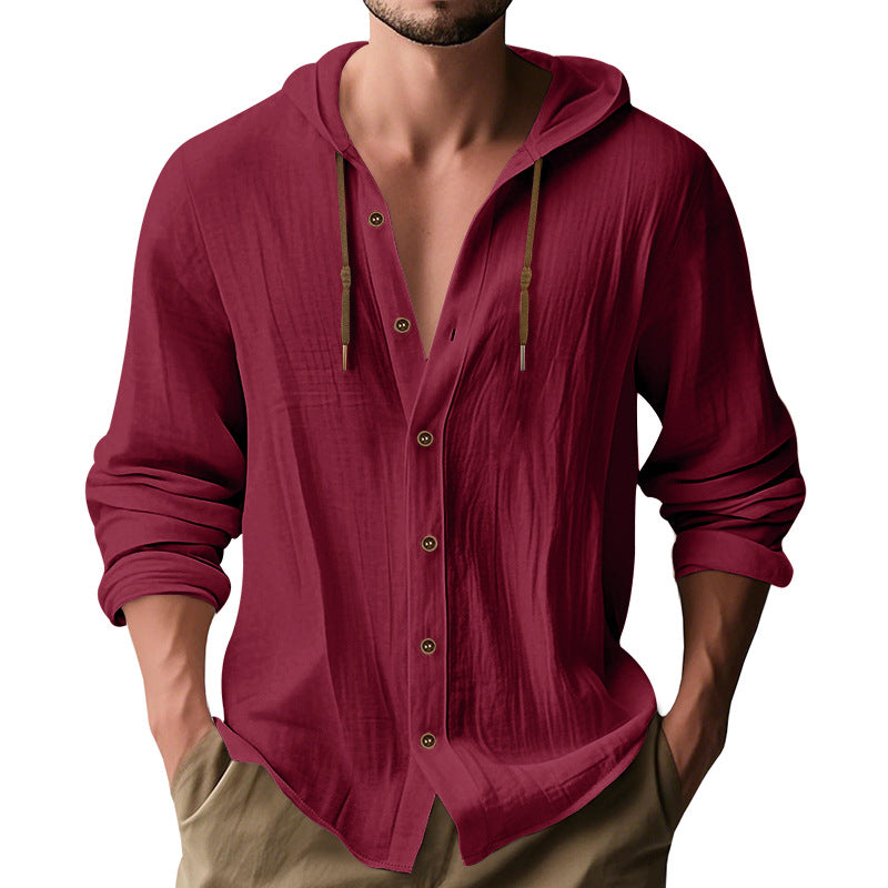 Herren lässiges Kapuzenshirt aus atmungsaktiver Baumwolle mit Knopfleiste und verstellbarem Kordelzug Krohn-e