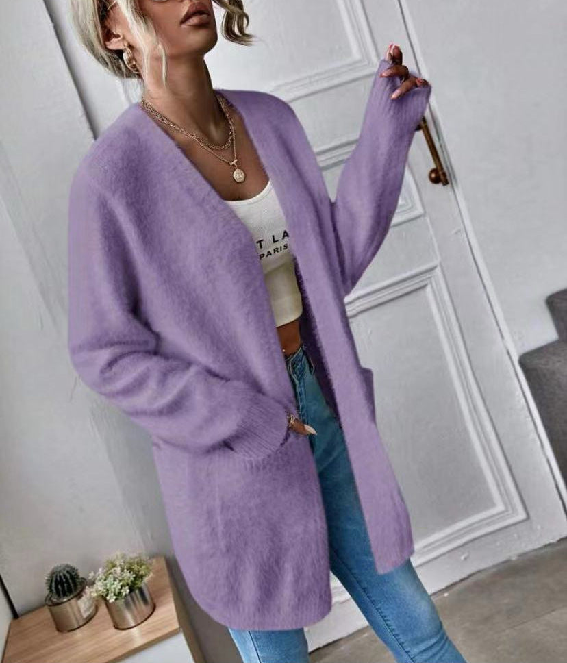 Damen Flauschiger Offener Cardigan aus weichem Material Krohn-e