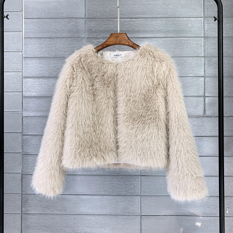 Damen Flauschige Kurzjacke aus hochwertigem Kunstfell mit eleganten Ärmeln Krohn-e