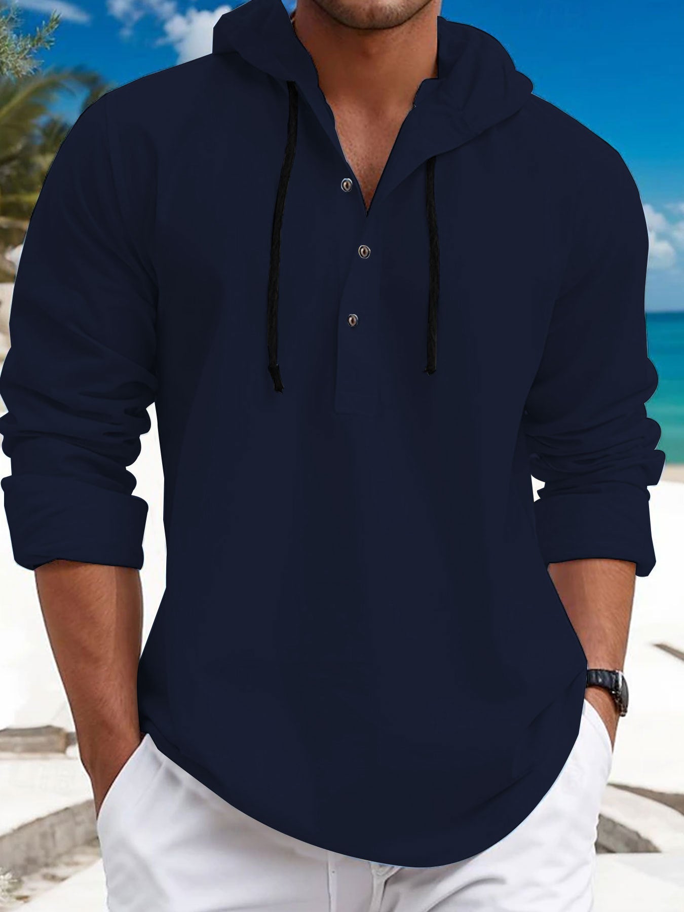 Herren Kapuzenpullover mit Knopfleiste und atmungsaktivem Stoff Krohn-e