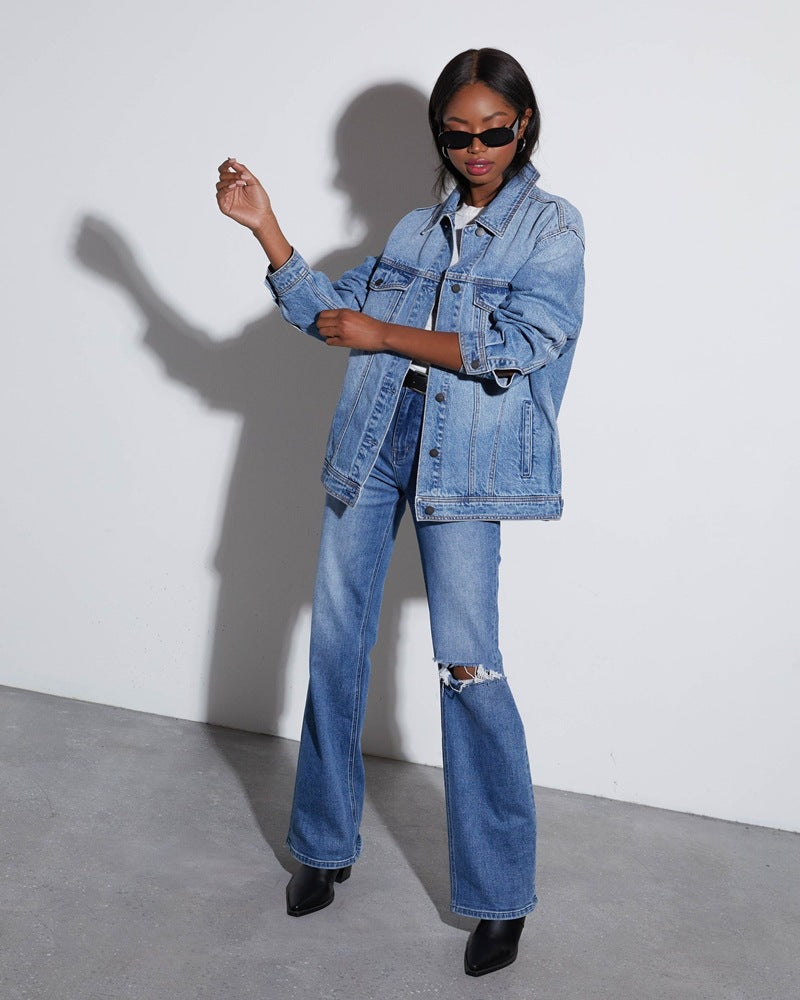 Damen Modische Oversized Jeansjacke mit lässigem Schnitt Krohn-e