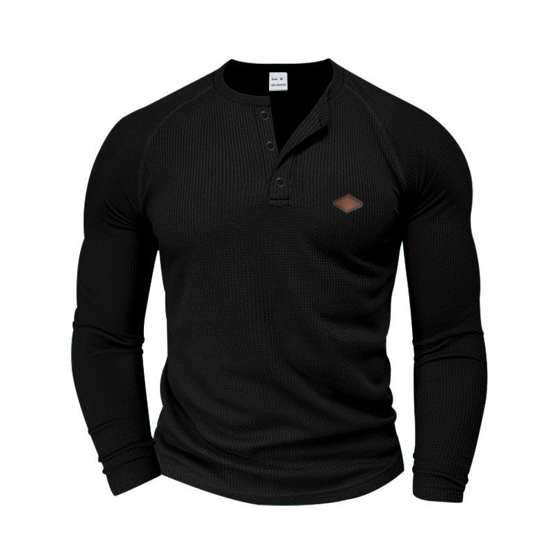Herren langärmliges Henley-T-Shirt mit strukturiertem Gewebe und modischem Knopfdesign Krohn-e