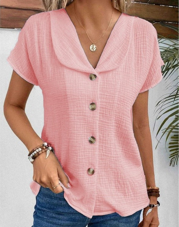 Damenhemd Lucie: Elegantes V-Neck-Blouse mit Knöpfen