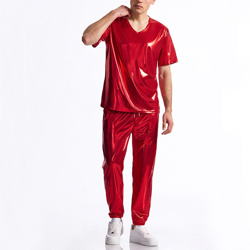 Herren glänzendes Sport-Outfit mit modernem V-Ausschnitt und elastischem Bund Krohn-e