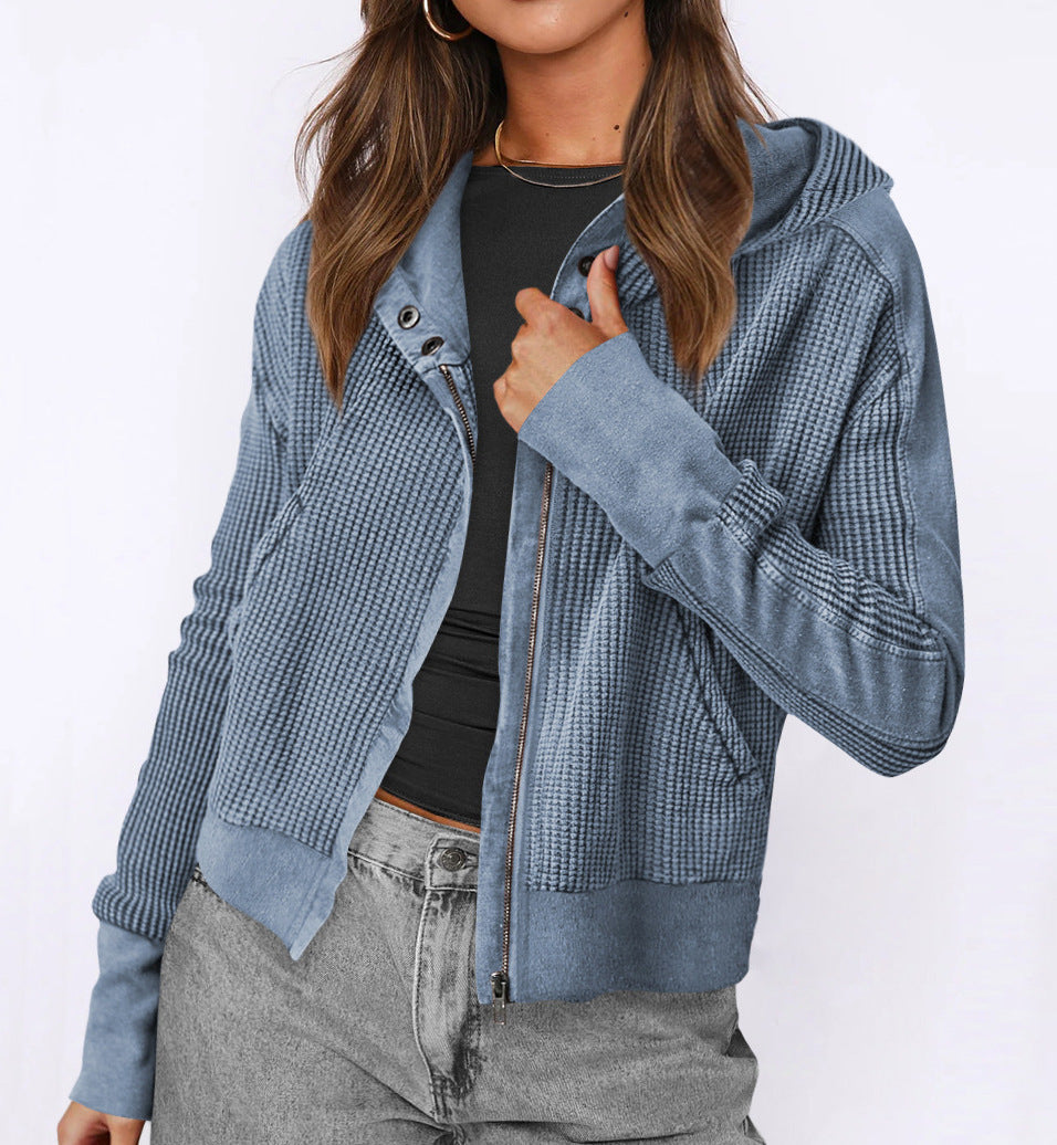 Damen lässige Zip-Jacke mit Kapuze und strukturiertem Design Krohn-e