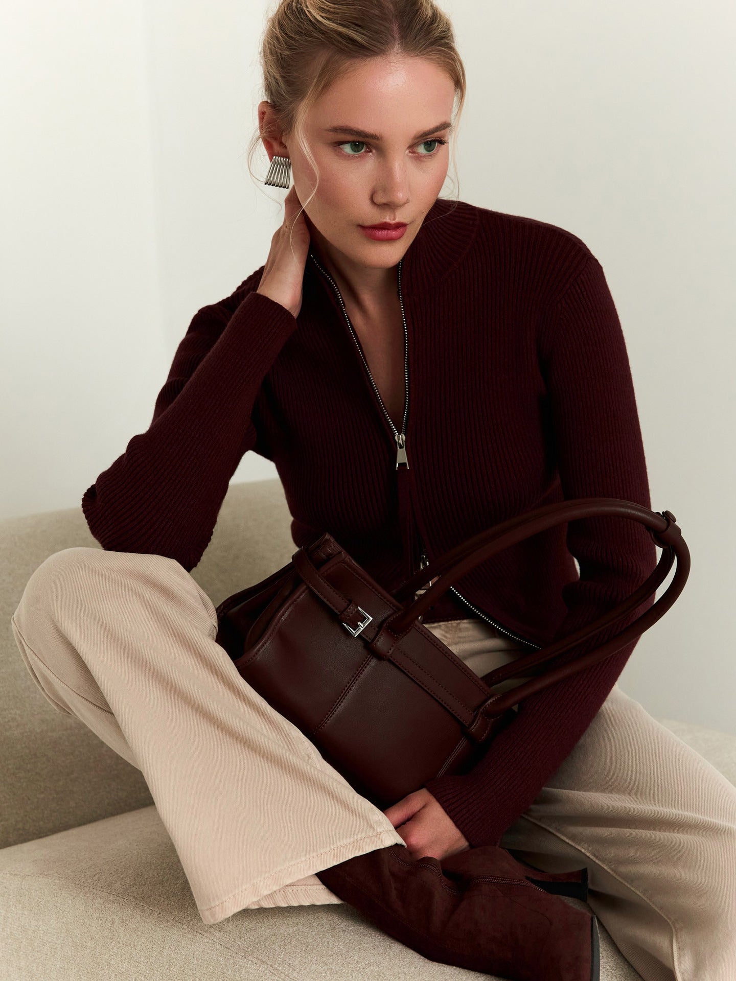 Damen Strickpullover mit hohen Kragen und Reißverschluss Krohn-e