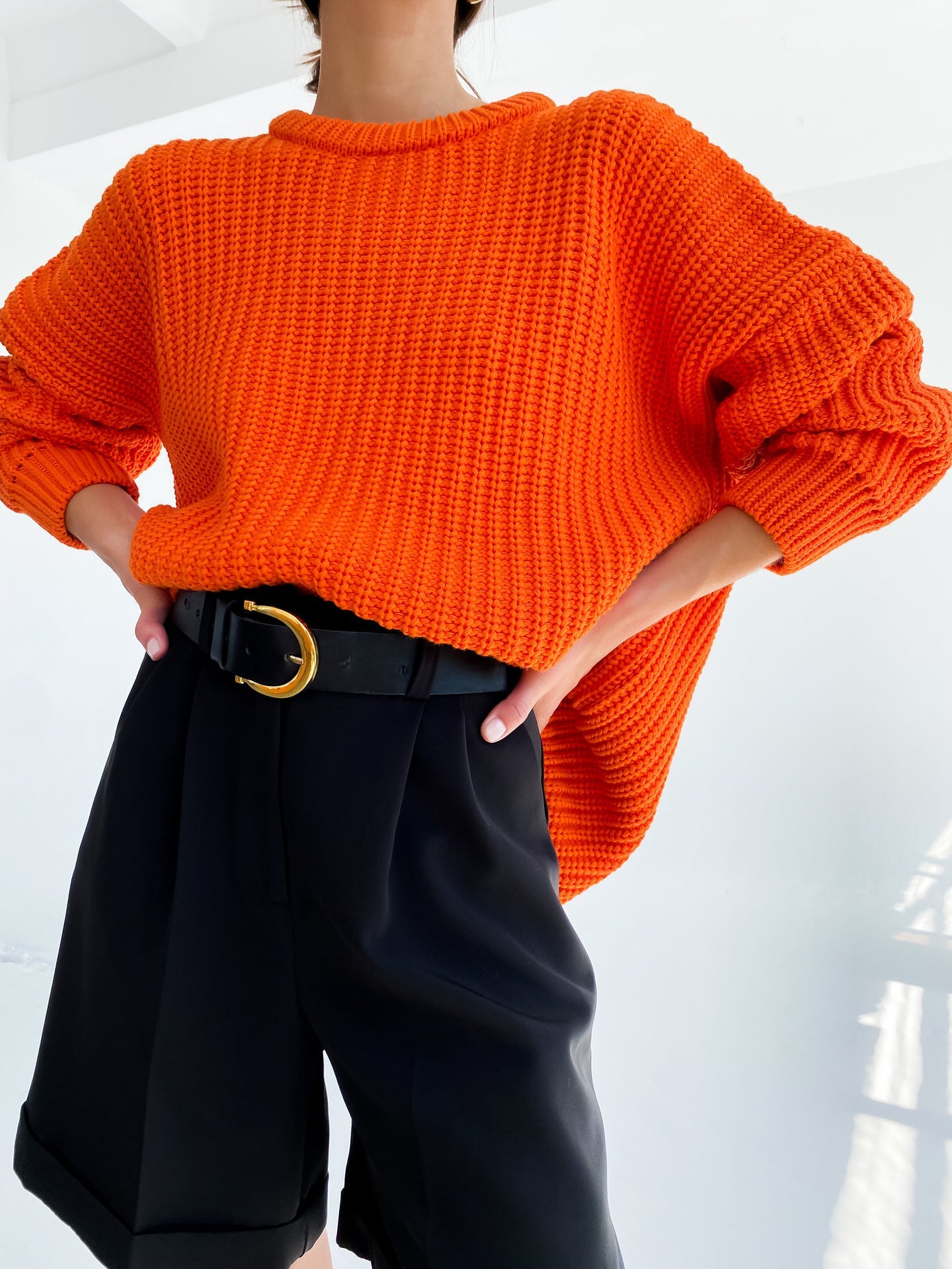 Damen lässiger Strickpullover mit strukturierter Mascheninterpretation und weitem Schnitt Krohn-e