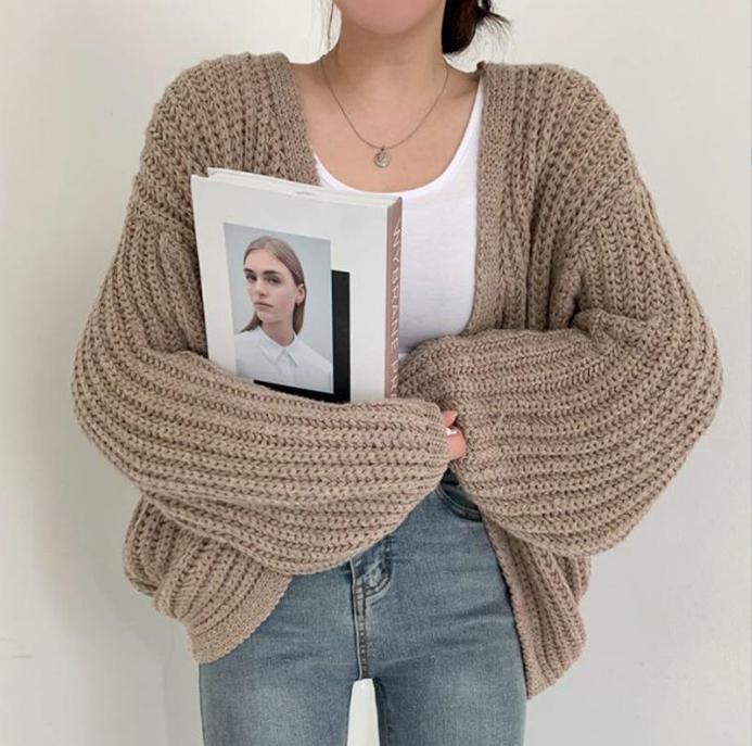 Damen grob gestrickte Oversized Cardigan mit tiefem V-Ausschnitt Krohn-e