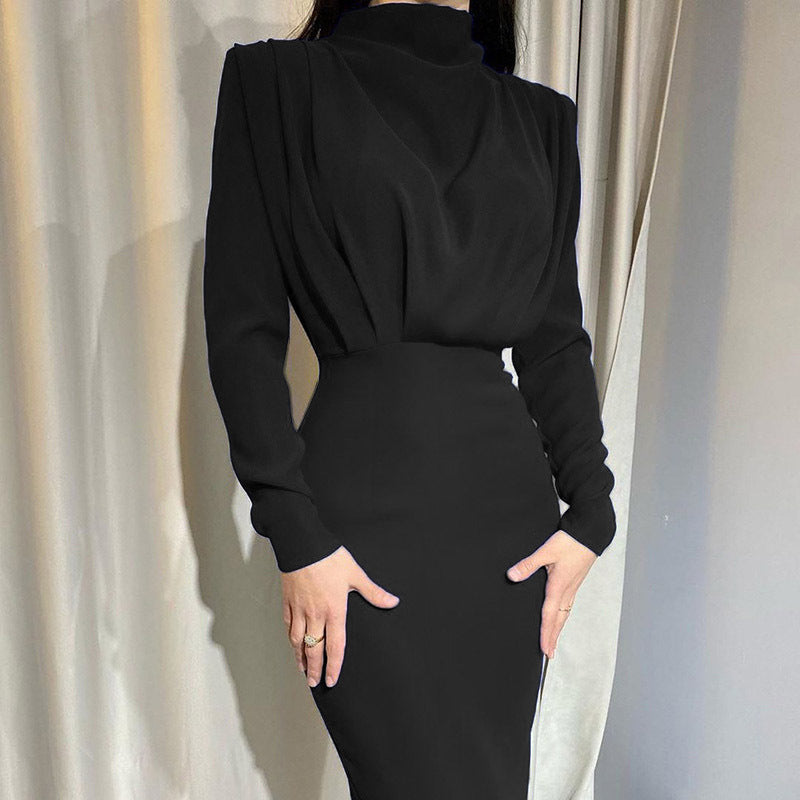 Damen Bodenkontakt Kleid mit elegantem Stehkragen und Raffungen Krohn-e