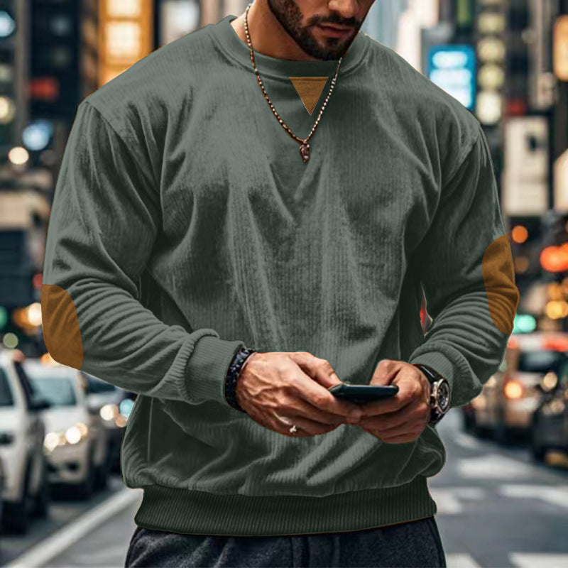 Herren gemütlicher Rundhals Pullover mit Ellbogenpatches Krohn-e