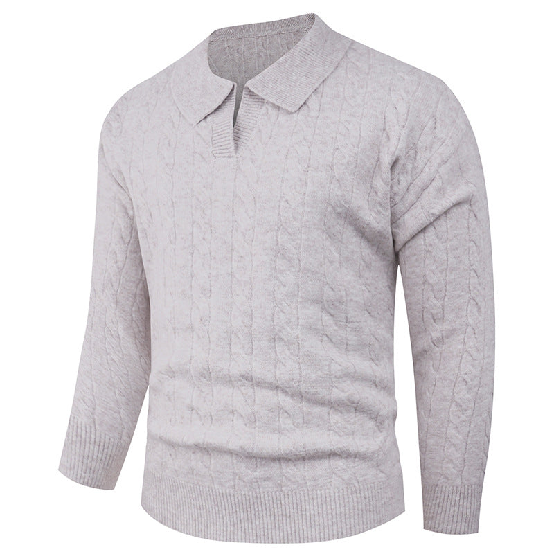 Herren Strickpullover mit modernem Zopfmuster und Polokragen Krohn-e