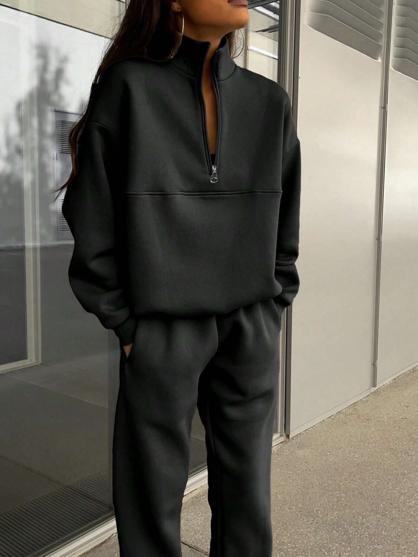 Damen bequemer Polarkragen Sweater mit passender Jogginghose Krohn-e