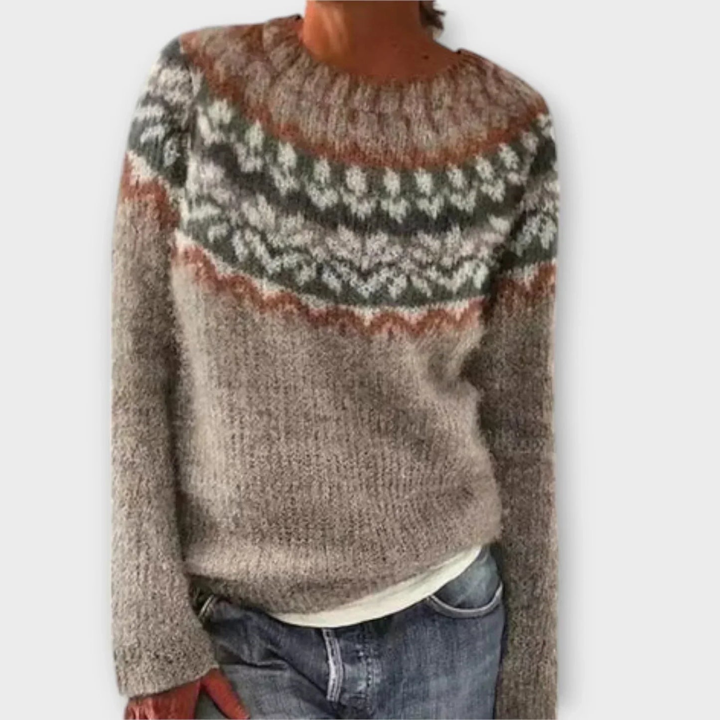 KROHN-E Damen Vintage-Pullover Weiche Struktur Klassisches Design Zeitlos