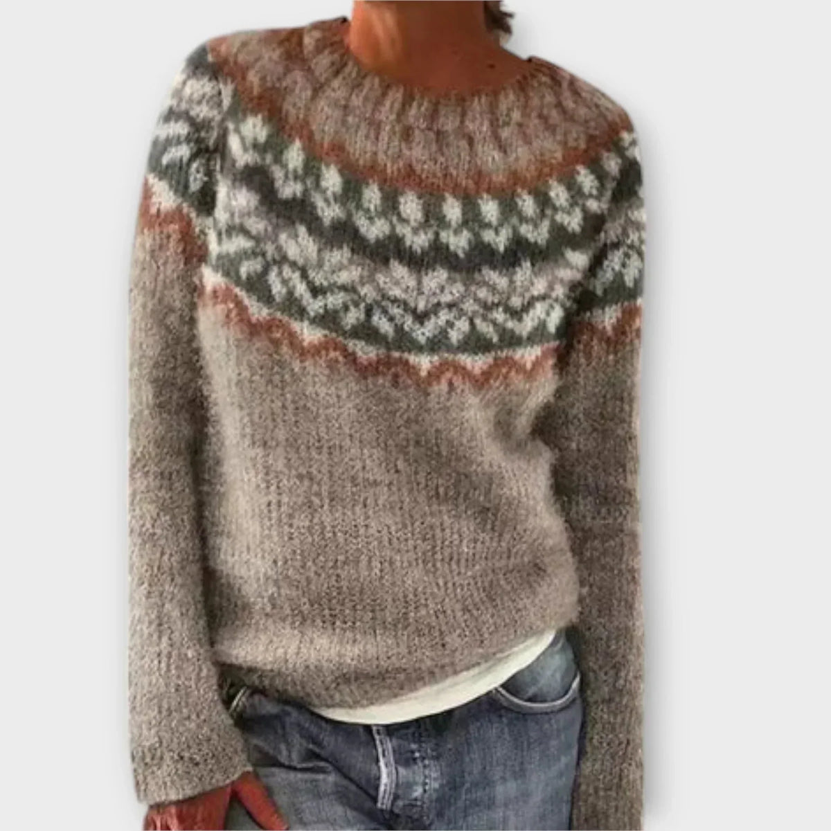 KROHN-E Damen Vintage-Pullover Weiche Struktur Klassisches Design Zeitlos