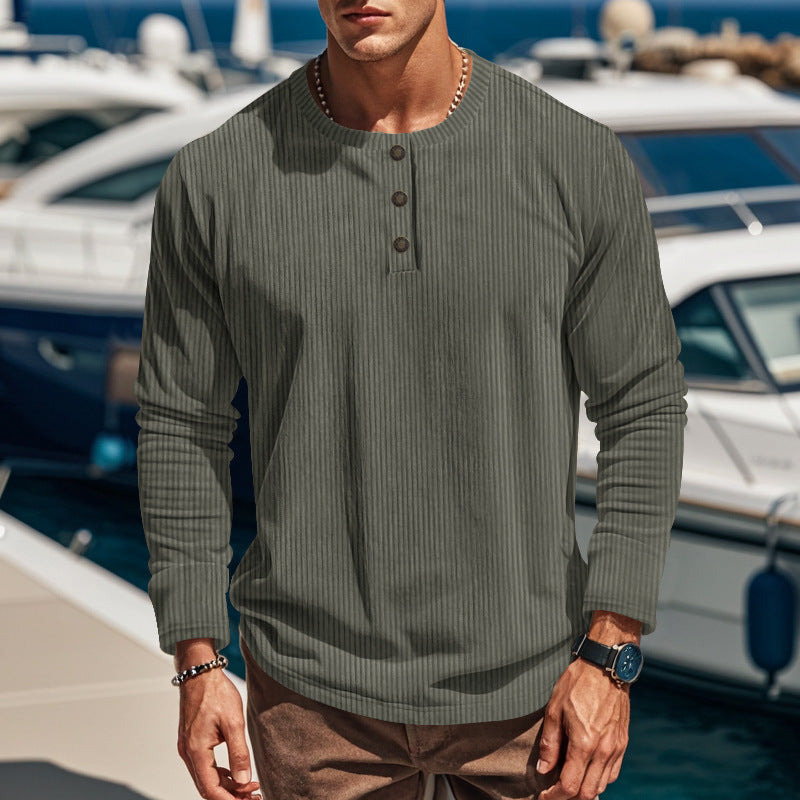 Herren Langarmshirt mit Knopfleiste und Rippstruktur Krohn-e