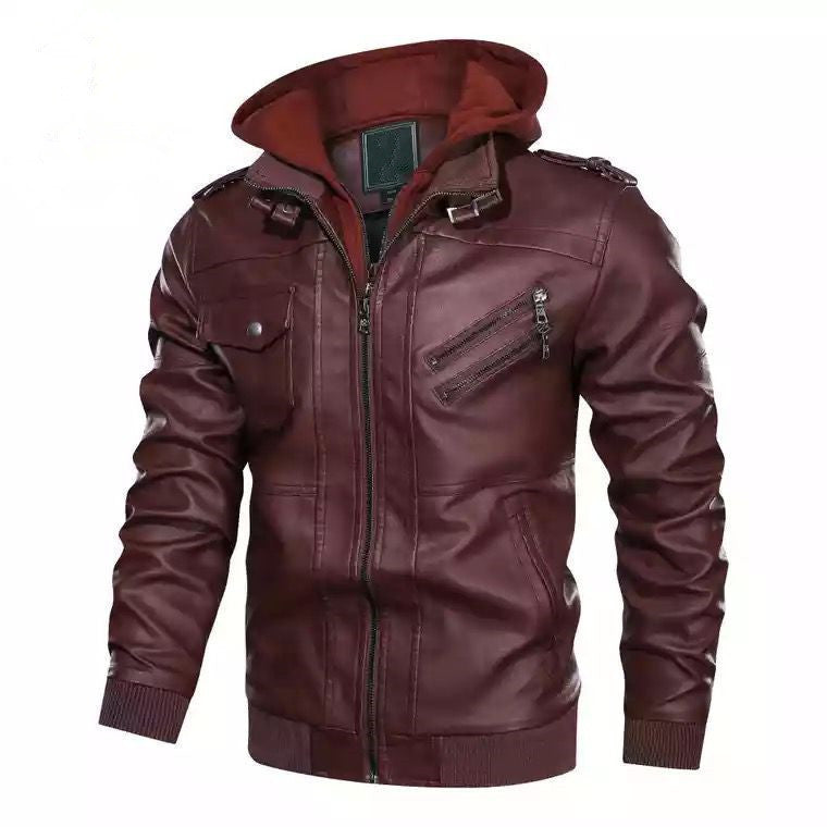 Herren flauschige Kunstlederjacke mit Hoodie Krohn-e