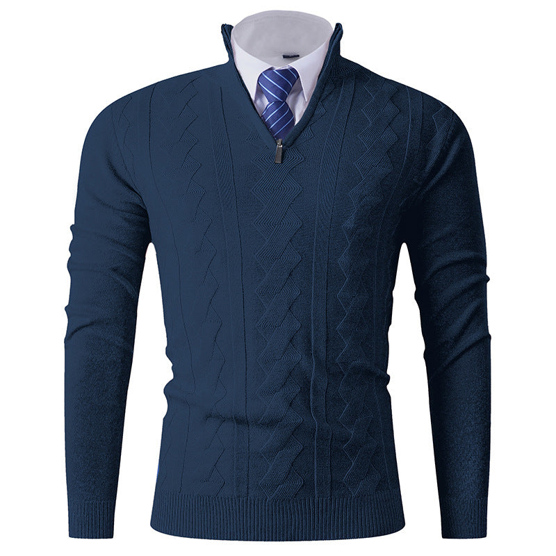 Herren eleganter Stehkragenpullover mit strukturiertem Zipper Krohn-e