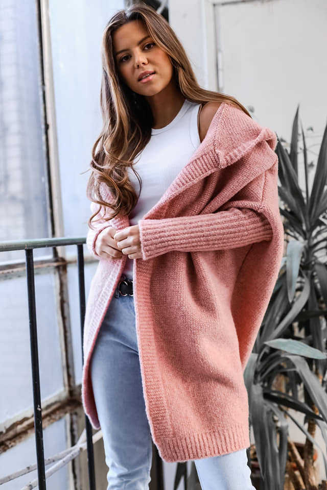 Damen kuschelige Strickjacke mit Kapuze und offenem Schnitt Krohn-e