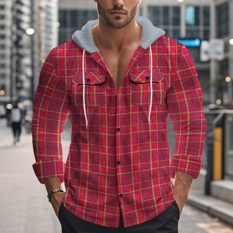 Herren Karierte Hemdjacke mit Kapuze und praktischen Taschen Krohn-e