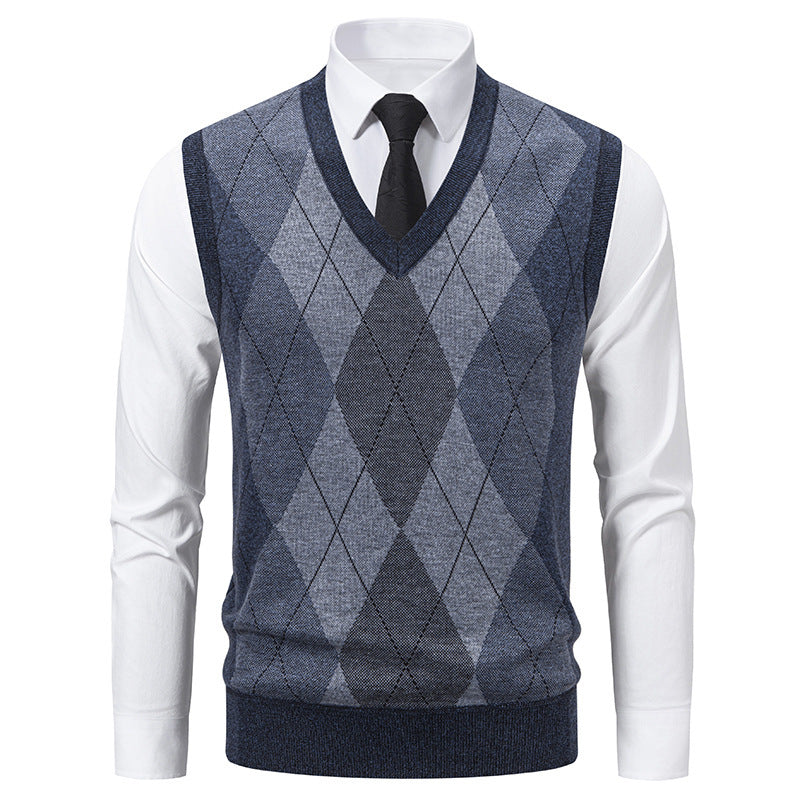 Herren Pullover mit V-Ausschnitt und klassischem Rautenmuster Krohn-e