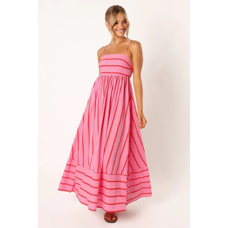 Damen Maxikleid mit feinen Streifen und elastischem Taillenbund Krohn-e