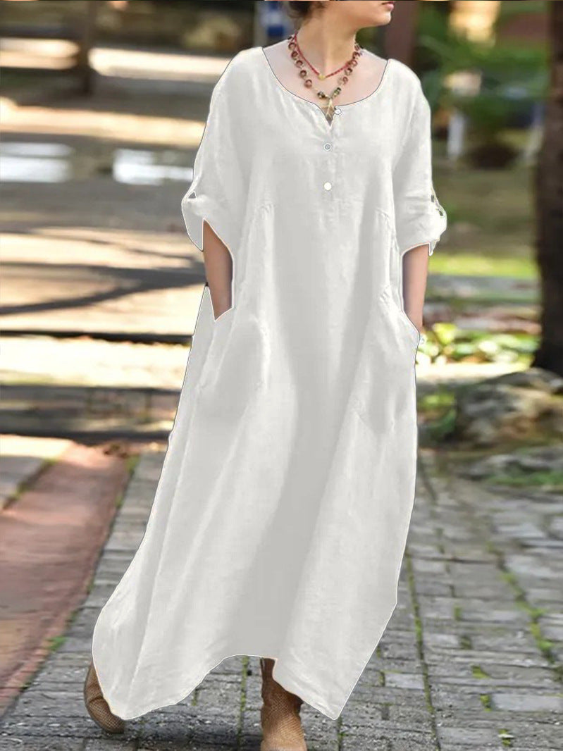 Damen lässiges Maxikleid mit praktischen Taschen und Knopfdetails Krohn-e