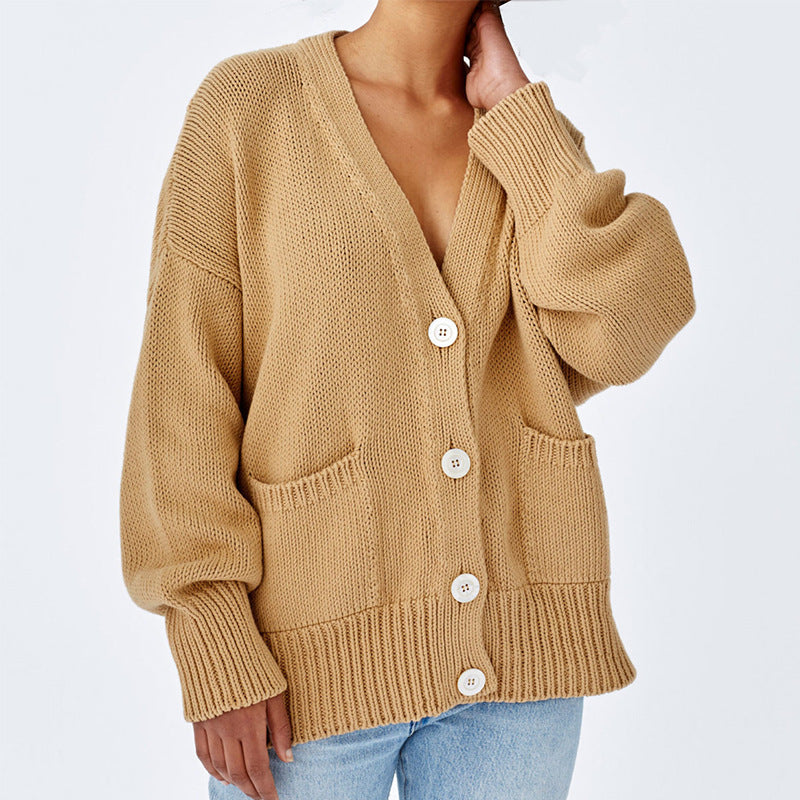 Damen Oversized Strickjacke mit Taschen und V-Ausschnitt Krohn-e