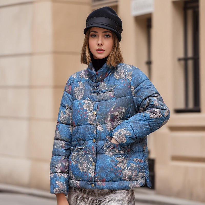 Damen gesteppte Winterjacke mit buntem Kunstdesign und praktischen Taschen Krohn-e