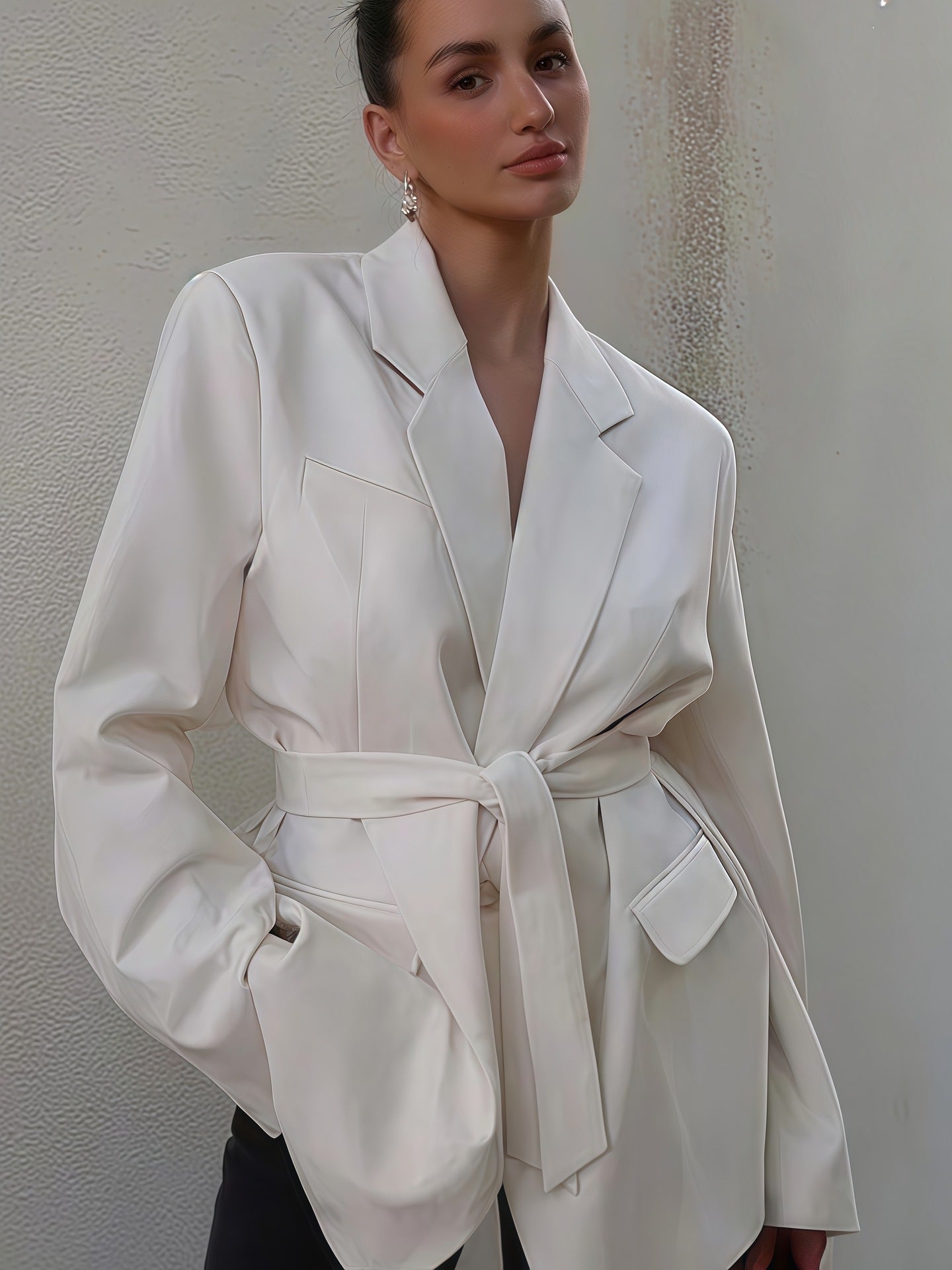 Damen Elegante Blazerjacke mit Gürtel und Taschen Krohn-e
