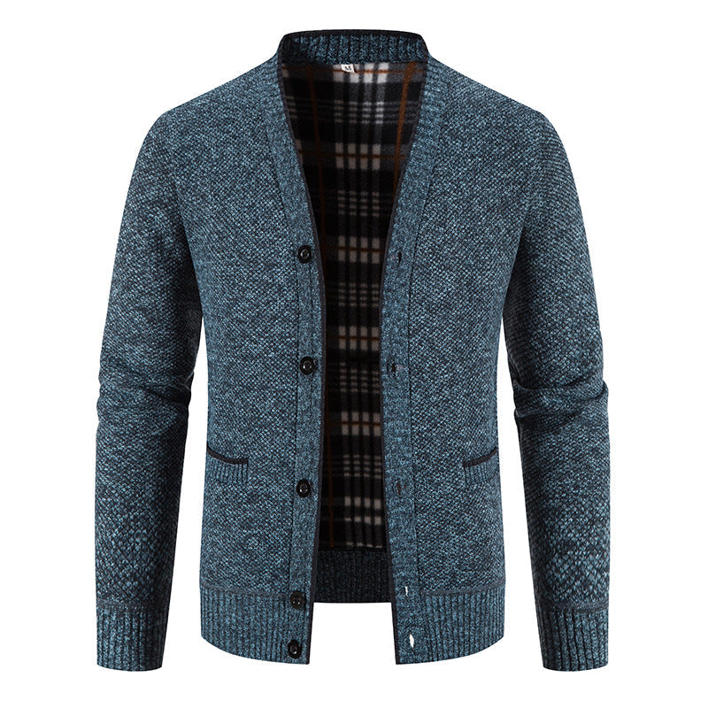 Herren Strickjacke mit eleganter Karostruktur und Knopfverschluss Krohn-e