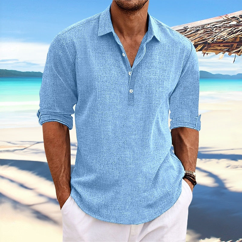 Herren lässiges Langarm-Henley-Shirt mit strukturierter Oberfläche Krohn-e