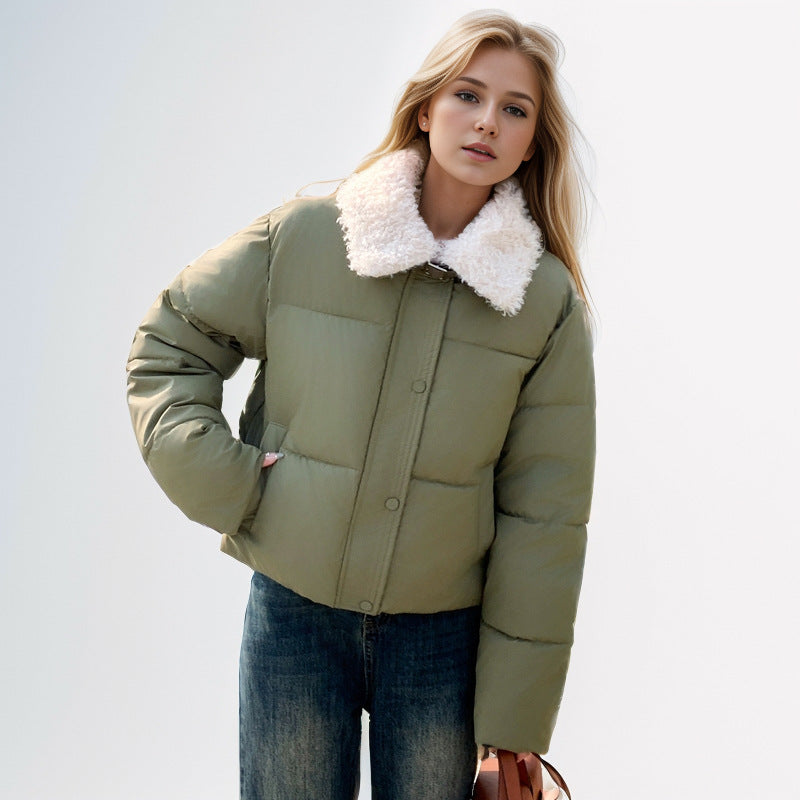 Damen kurze, gefütterte Winterjacke mit elegantem Kunstfellkragen Krohn-e