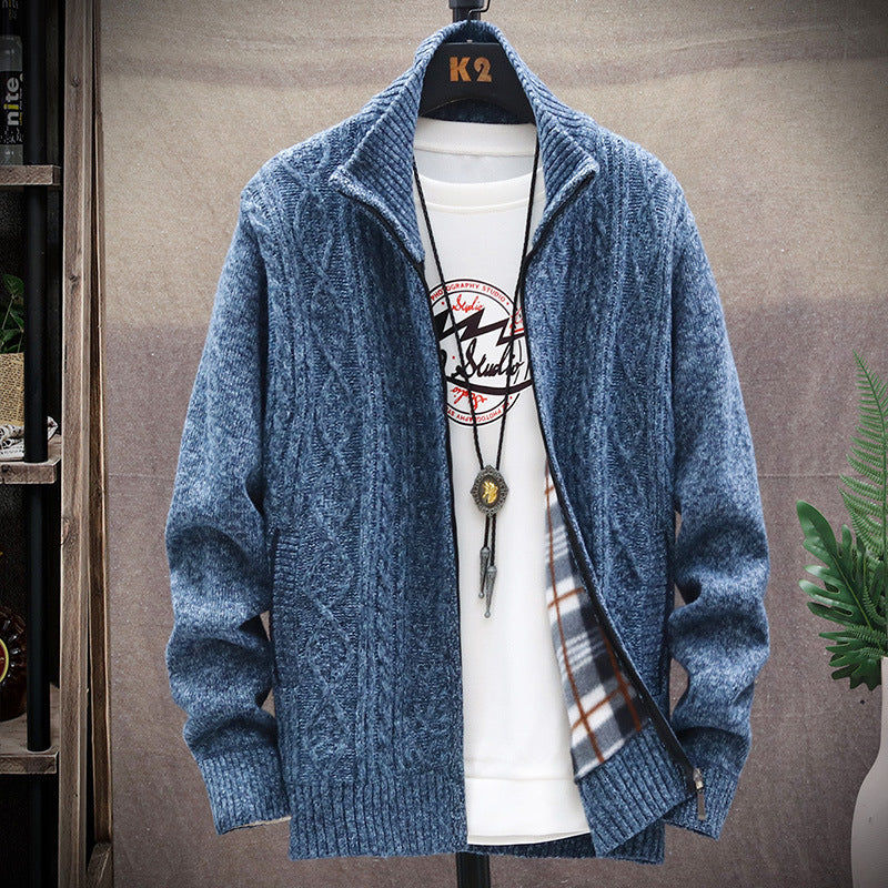 Herren Strickjacke mit Kunstlederdetails und hohem Kragen Krohn-e