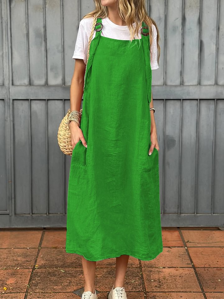 Damen lässiges Leinen-Trägerkleid mit praktischen Taschen Krohn-e