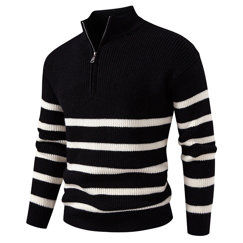 Herren Strickpullover mit modernem Halbreißverschluss und gestreiftem Design Krohn-e
