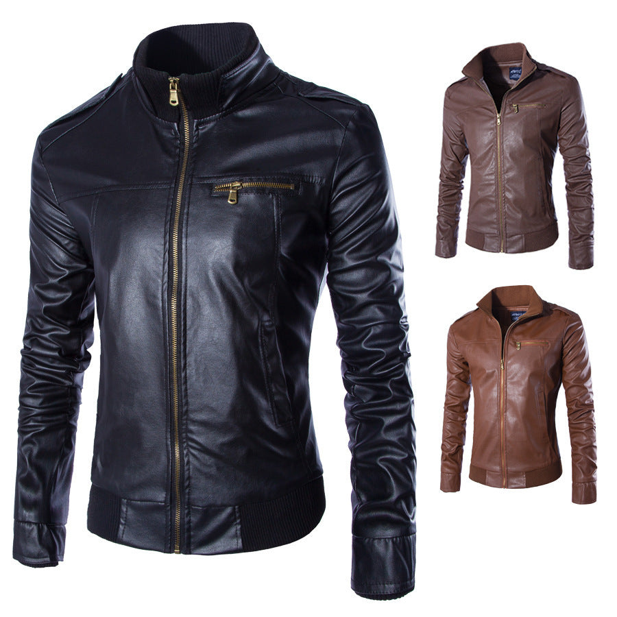Herren modische Kunstlederjacke mit Reißverschluss und festem Kragen Krohn-e