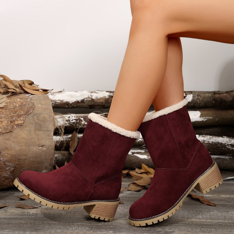 Damen warme Stiefeletten mit flauschigem Schafsfellkragen Krohn-e