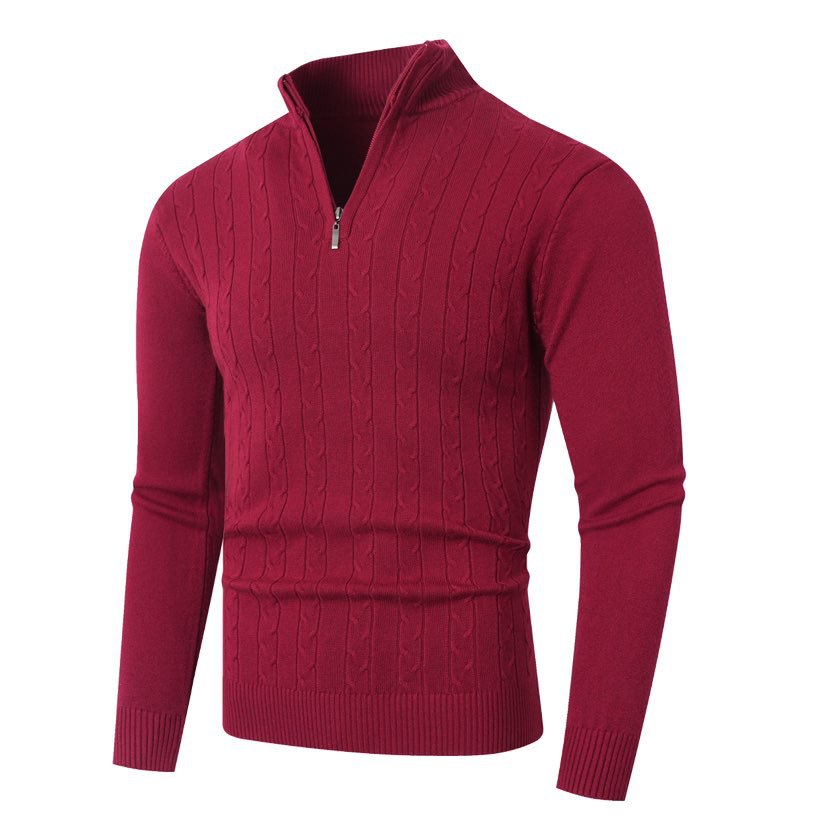 Herren Strickpullover mit halbem Reißverschluss und strukturiertem Design Krohn-e