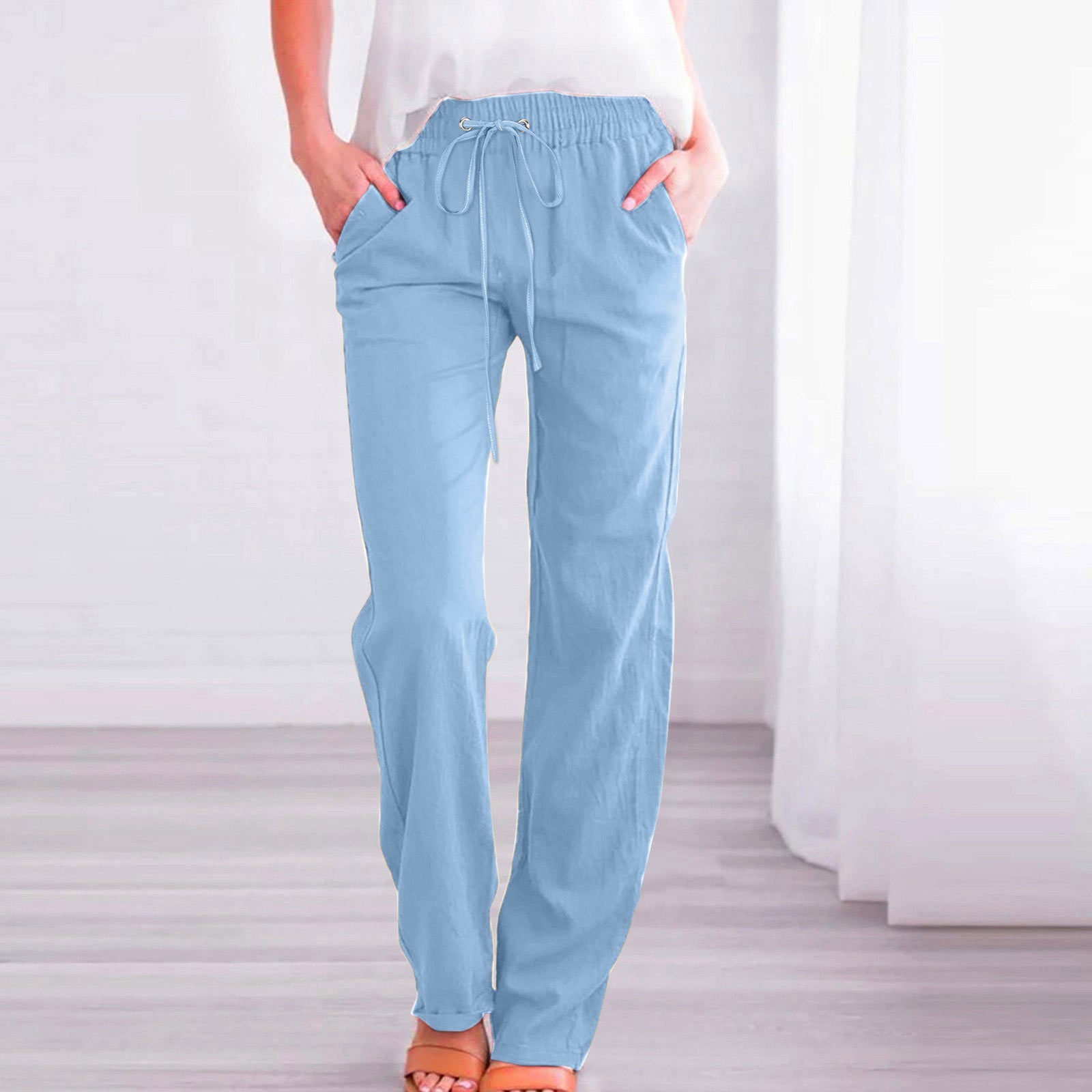 Damen Bequeme Leinen-Hose mit elastischem Bund und Taschen Krohn-e
