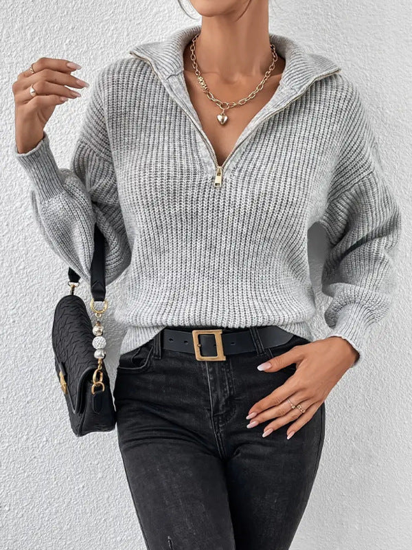 Damen modischer Pullover mit hochgeschlossenem Kragen und Reißverschluss Krohn-e