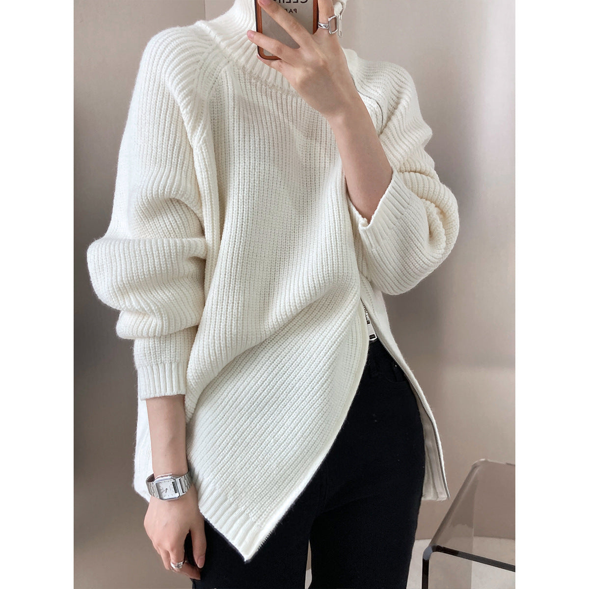 Krohn-e | Übergröße Gestrickter Damenpullover mit Kragen