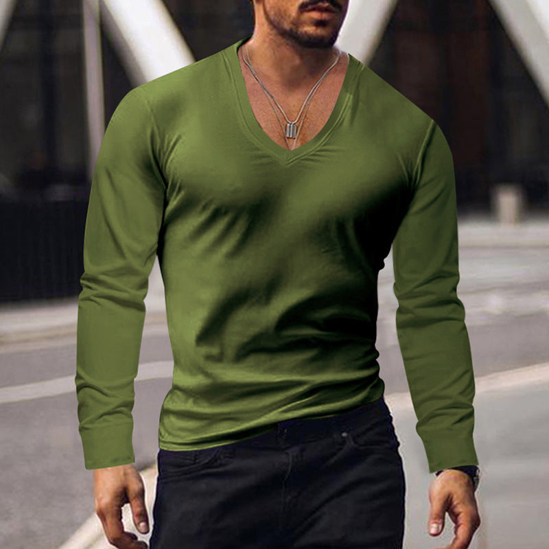 Herren V-Ausschnitt Langarmshirt aus weichem Baumwollmix mit figurbetonter Passform Krohn-e