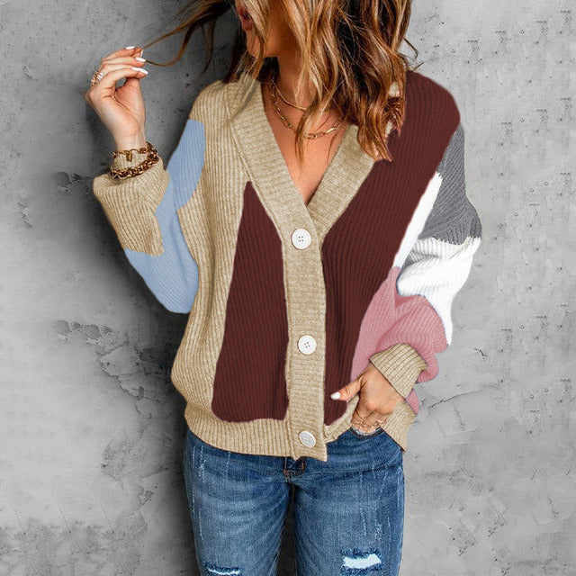 Krohn-e | Cardigan mit Farbblöcken V-ausschnitt Weich und Statement-prägend