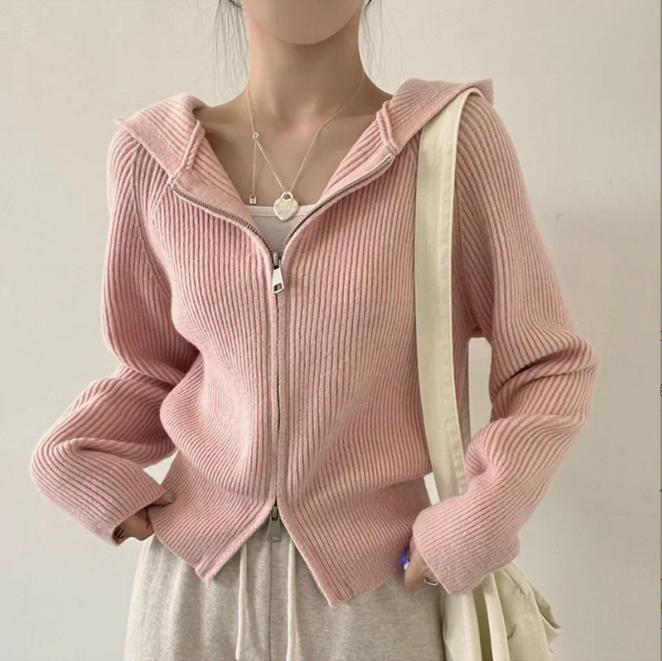 Damen lässige Strickjacke mit Kapuze und Reißverschluss Krohn-e