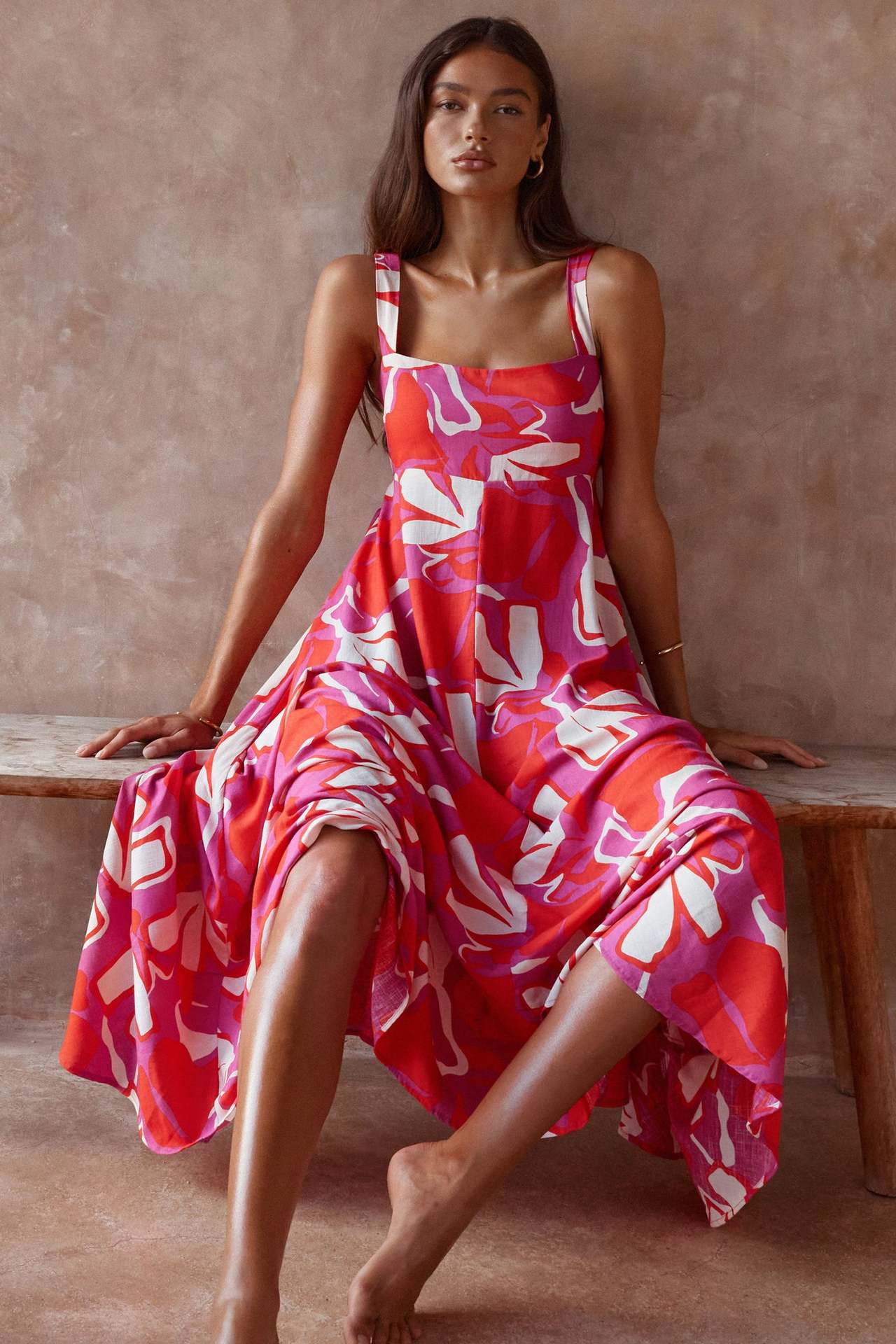 Damen Maxikleid mit Blumenmuster und verstellbaren Spaghettiträgern Krohn-e